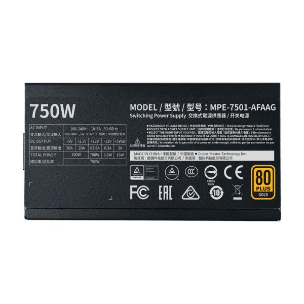 Cooler master mpe-7501-afaag-3eeu mwe gold 750 v2 atx3.1, 750w, 90% @typical, fully modular, 120mm