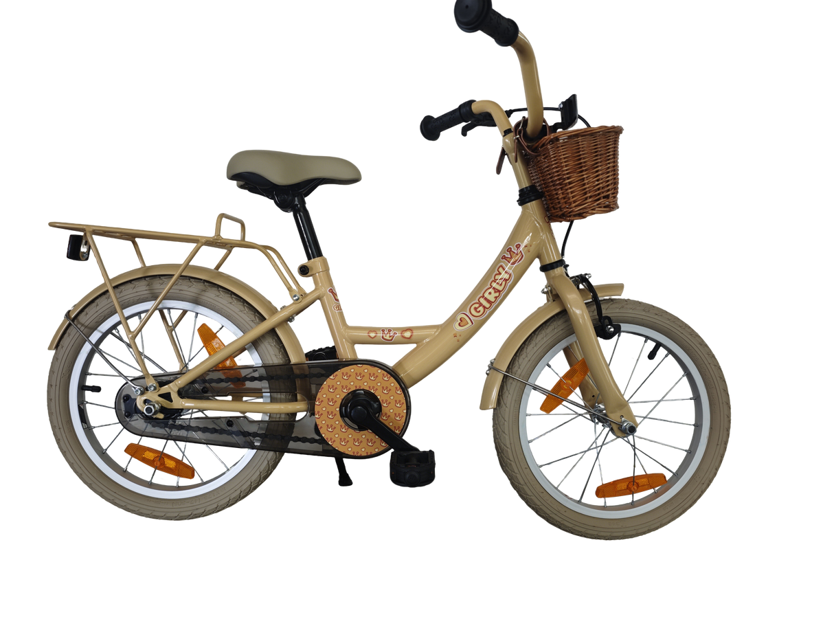 Bikefun kinderfiets girly 16 inch - met mandje en remnaaf - goud