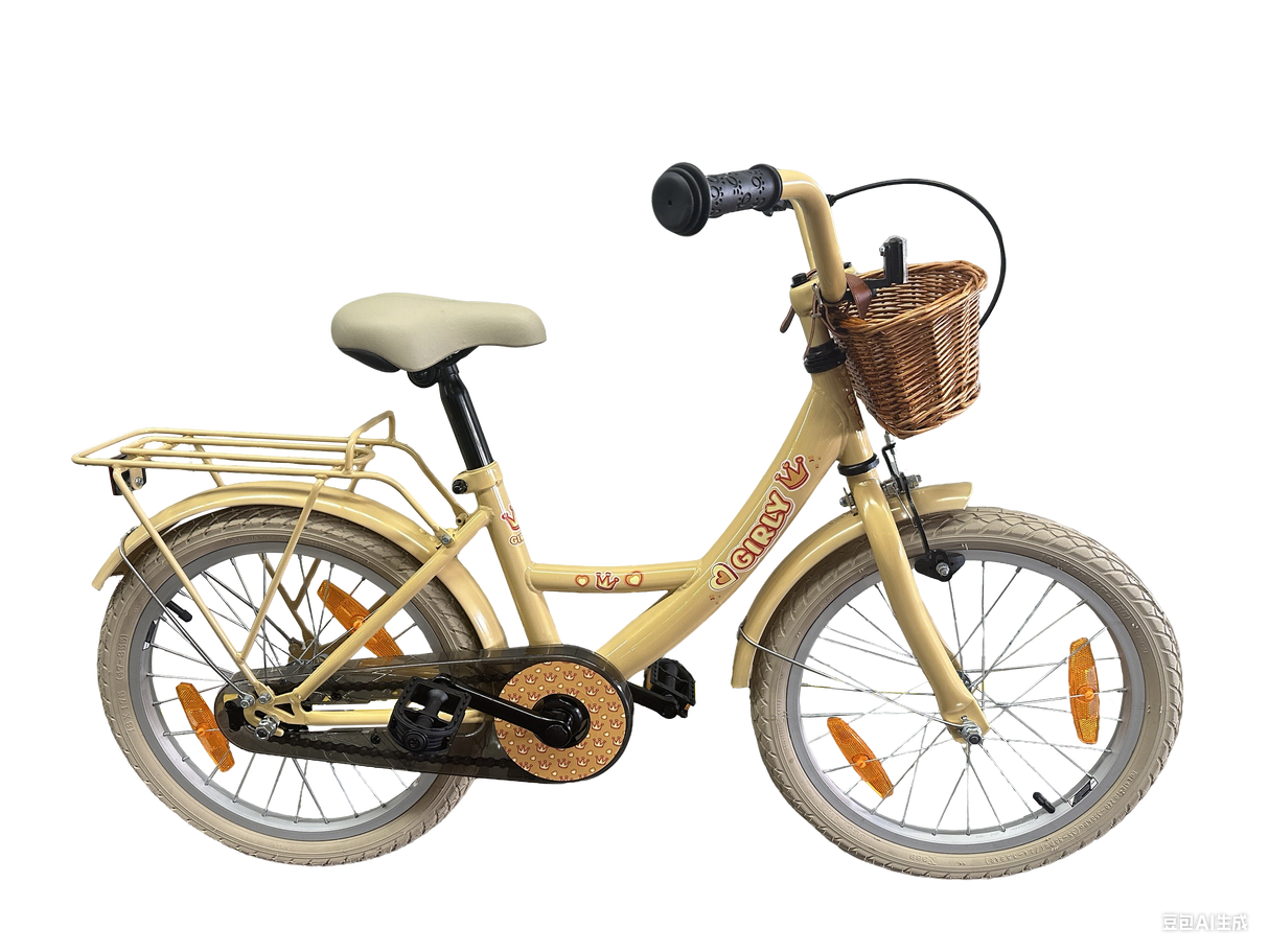Bikefun kinderfiets girly 18 inch - met mandje en remnaaf - goud