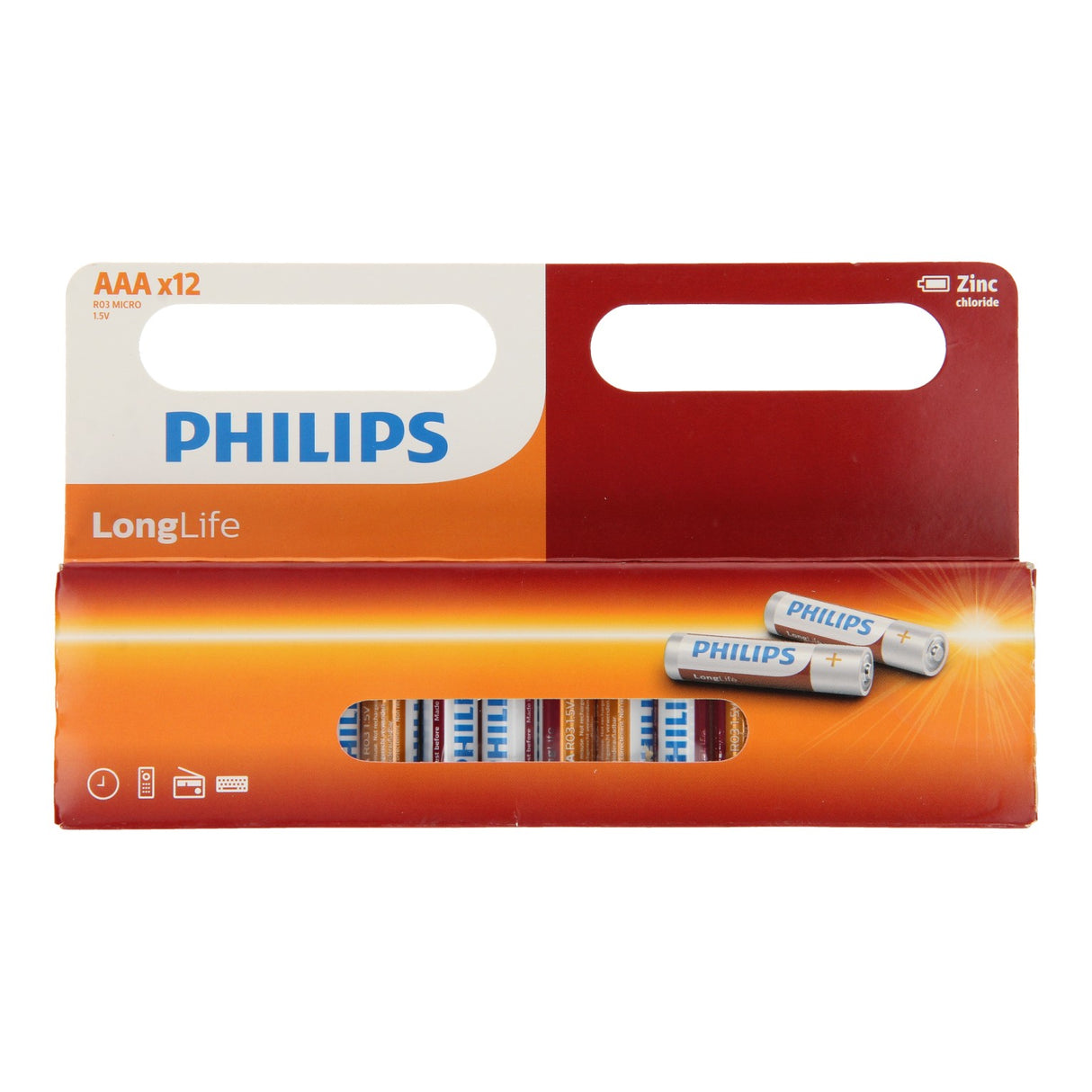 Philips longlife batterij zinc aaa r03, 12st.