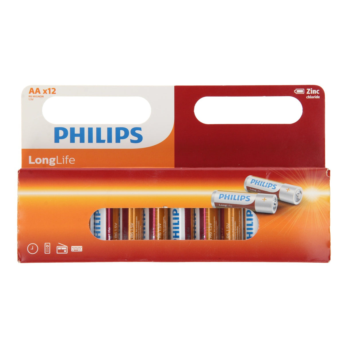 Philips longlife batterij zinc aa r6, 12st.
