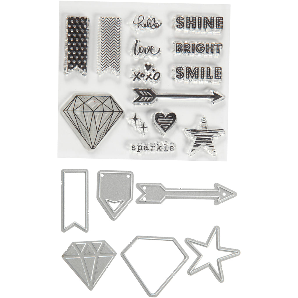 Creativ company stempels, embossingfolders en snijmallen, woorden en tekens, afm 1,5-6 cm, 1 doos
