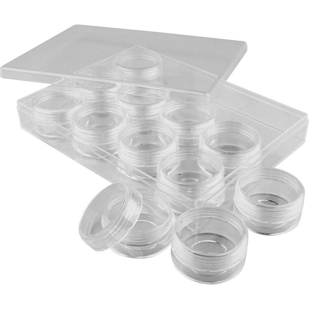 Creativ company opslagdoos met potjes, h: 20 mm, d 35 mm, 10 ml, 12 stuk 1 set