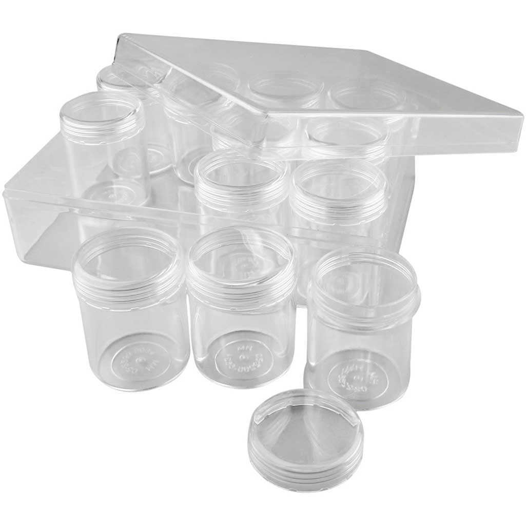 Creativ company opslagdoos met potjes, h: 47 mm, d 37 mm, 35 ml, 12 stuk 1 set
