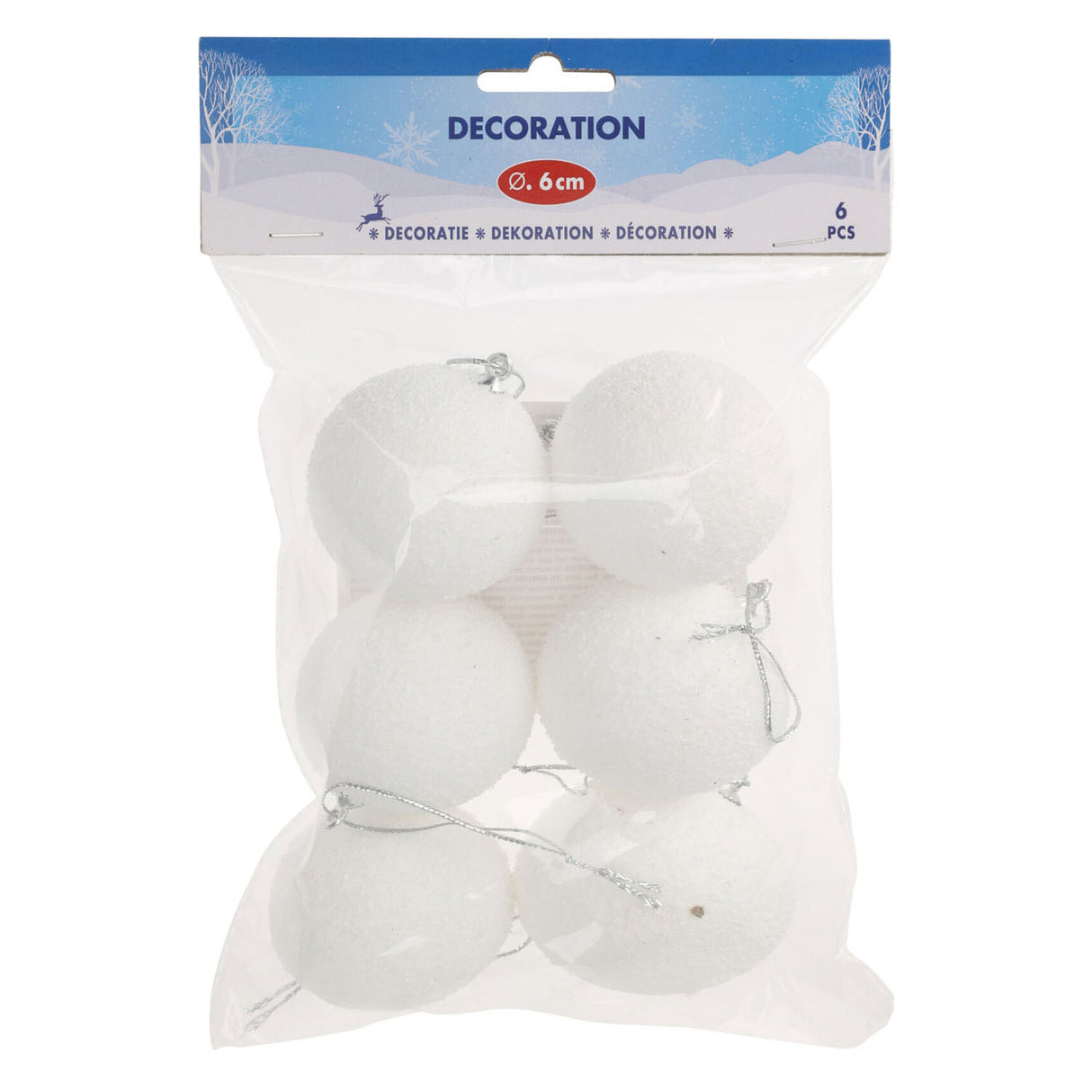 Decoratie sneeuwballen 6cm, 6st.