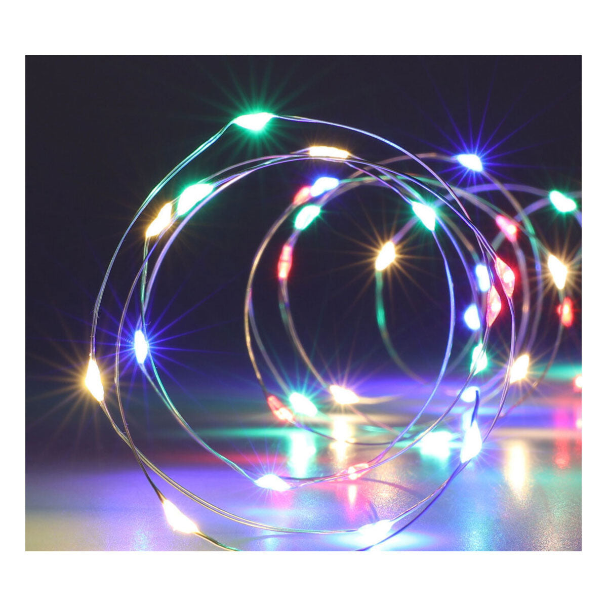 Led lichtsnoer zilverdraad, 195cm - gekleurd