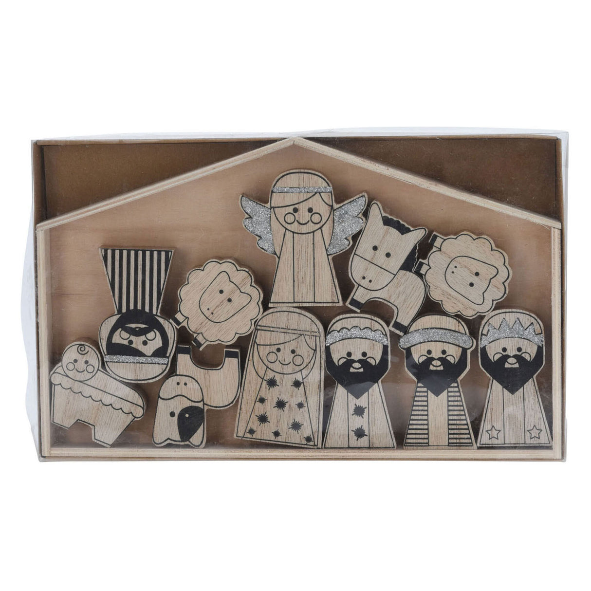 Kinder kerststal hout, 11dlg.