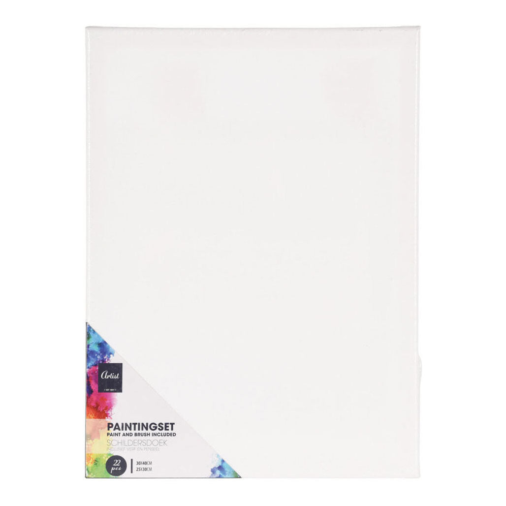 Schildersset met canvas, verf en penselen