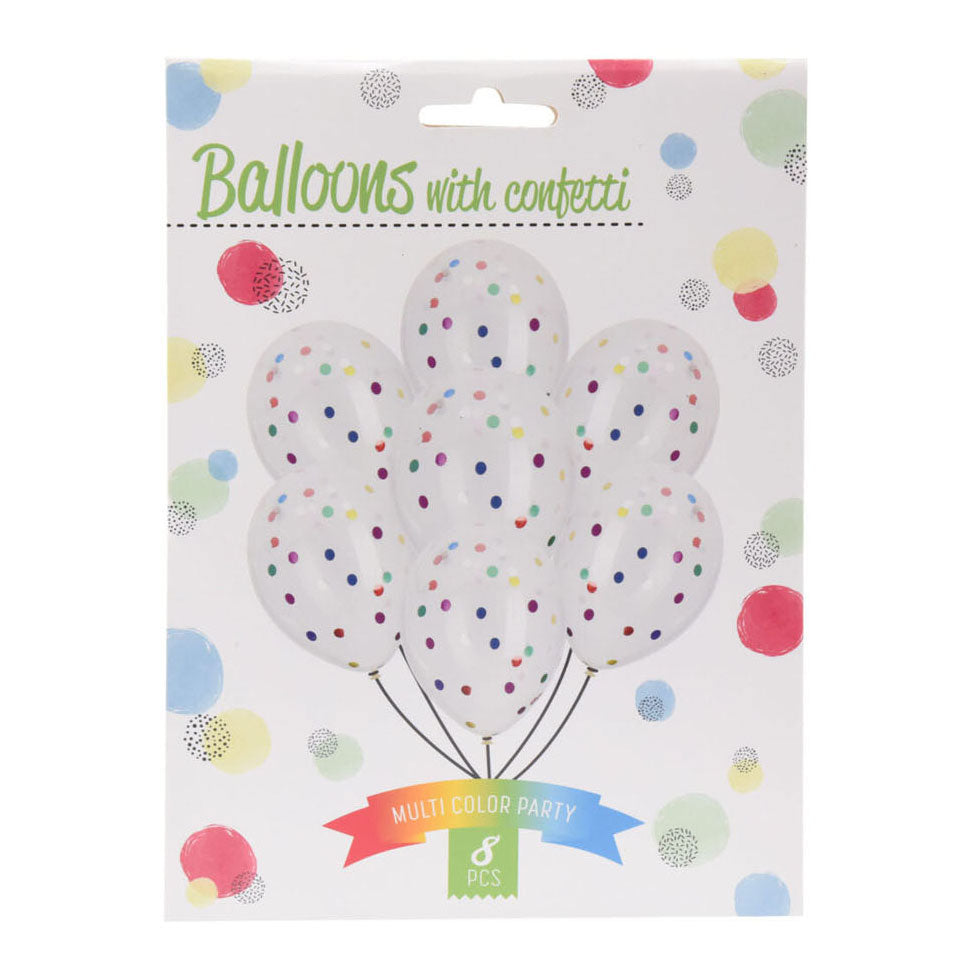Ballonnen met confetti multi kleuren, 8st.