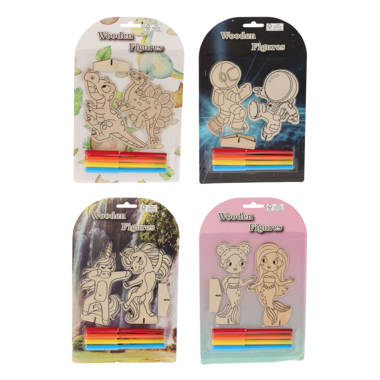 Houten thema figuren kleuren set