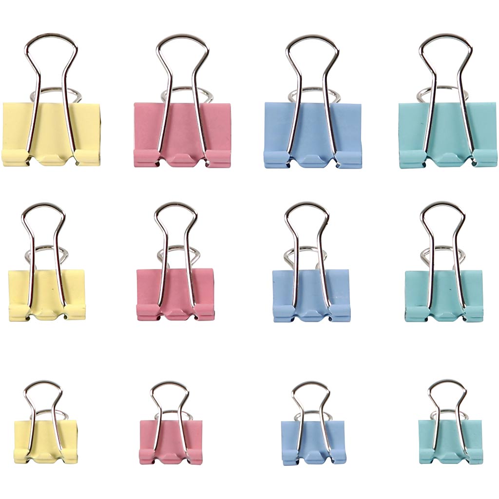 Creativ company vouwclips, b: 15-19-25 mm, pastelkleuren, 30 div 1 doos