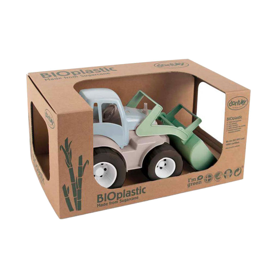 Dantoy tractor met voorlader groen blauw, 30cm