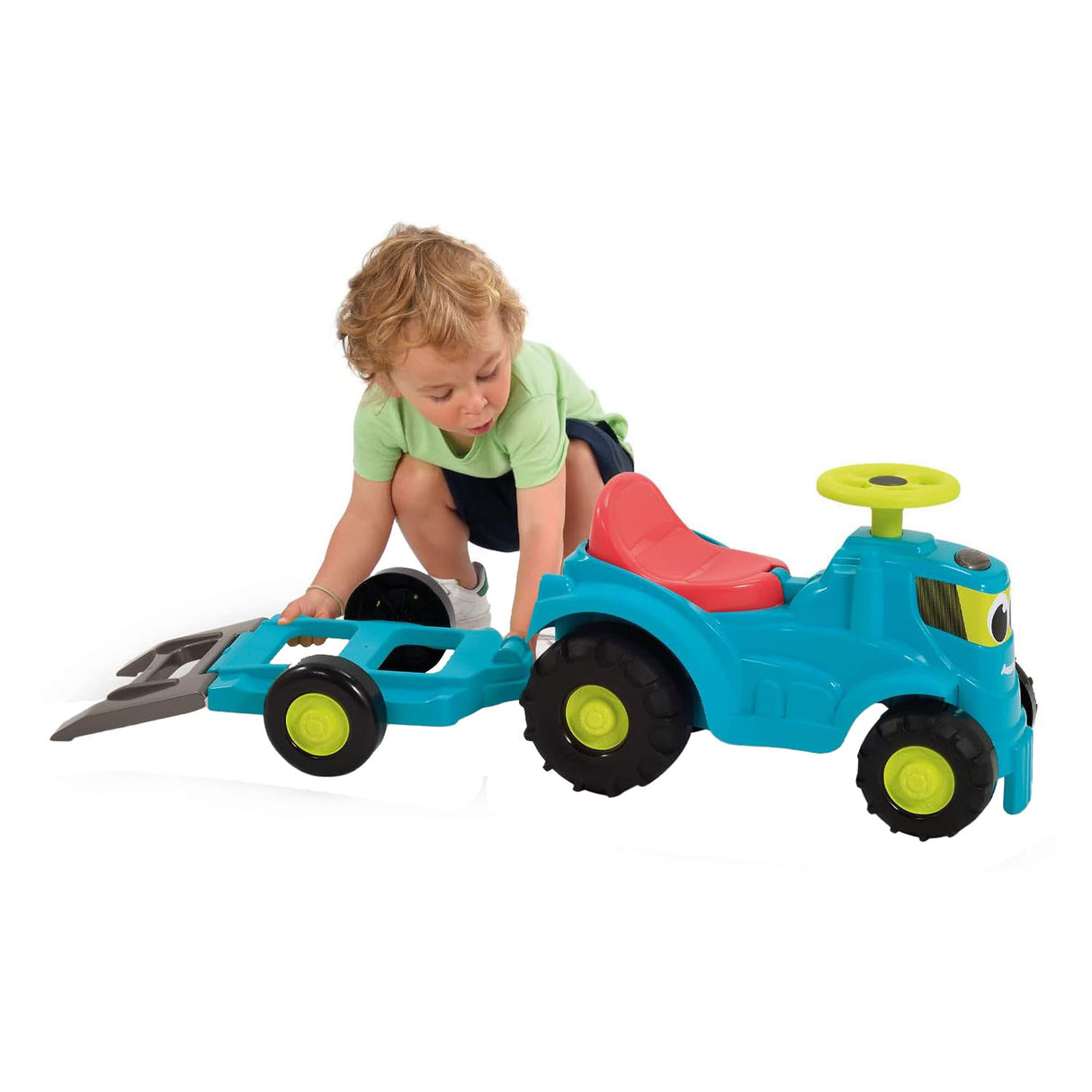 Ecoiffier tractor met aanhanger en grasmaaier
