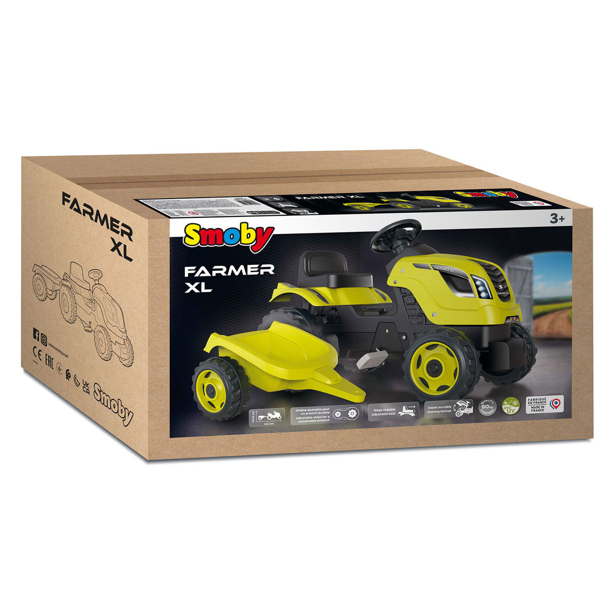 Smoby farmer xl traptractor met trailer groen