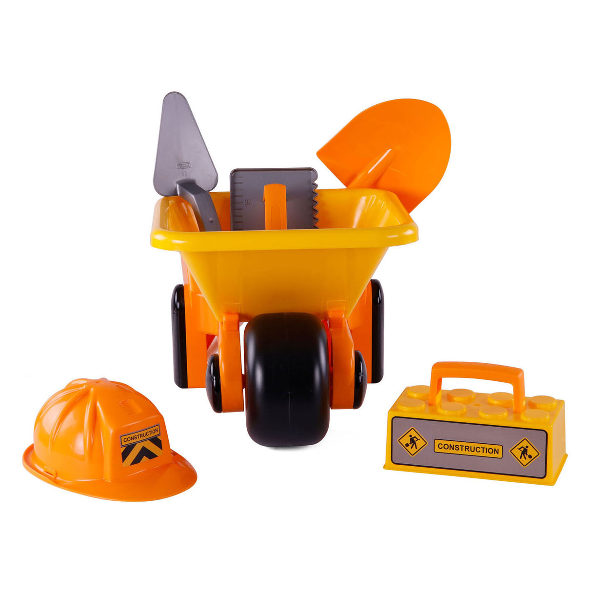 Cavallino kruiwagen geel met gereedschap en helm, 6dlg.
