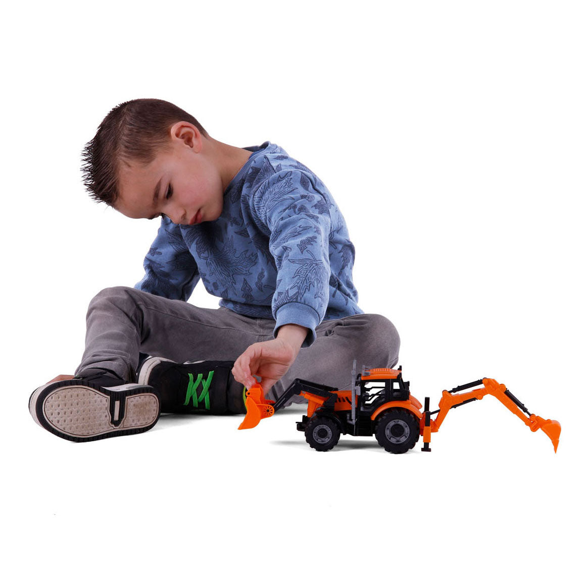Cavallino tractor met lader en graafmachine geel, schaal 1:32