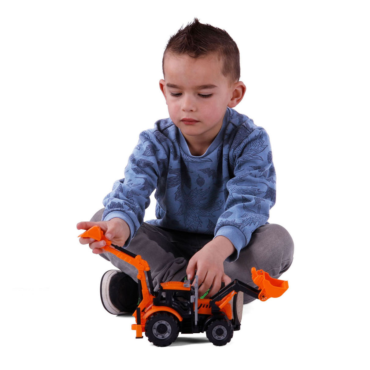 Cavallino tractor met lader en graafmachine geel, schaal 1:32