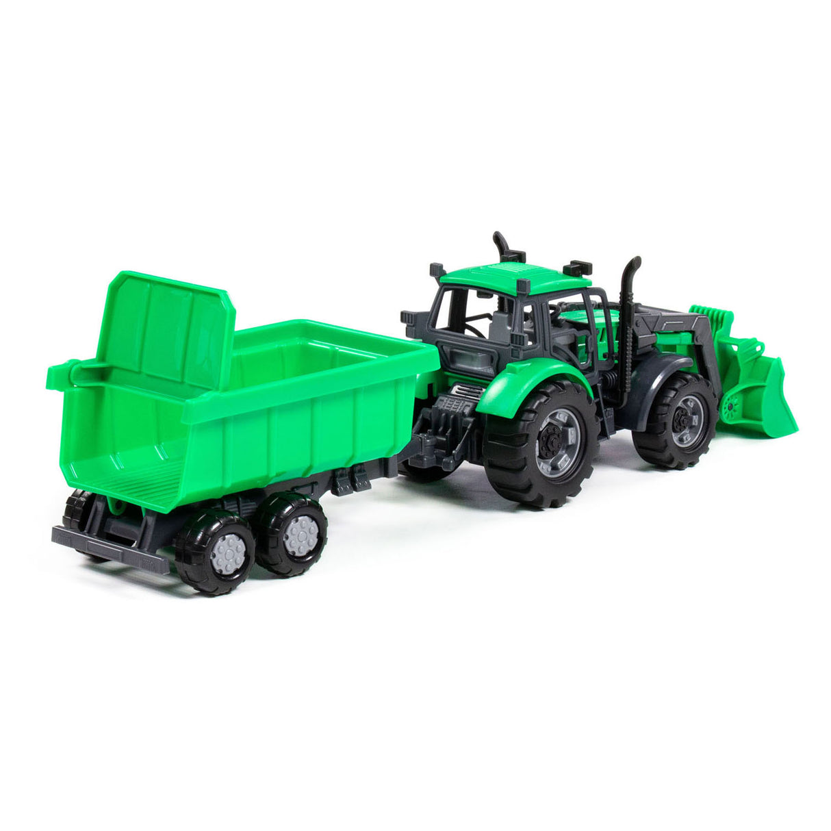 Cavallino tractor met lader en aanhang kiepwagen groen, schaal 1:32