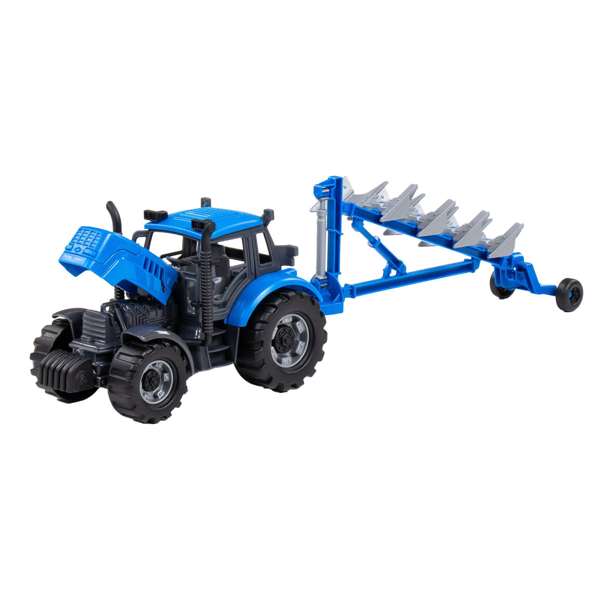 Cavallino tractor met ploeg blauw, schaal 1:32
