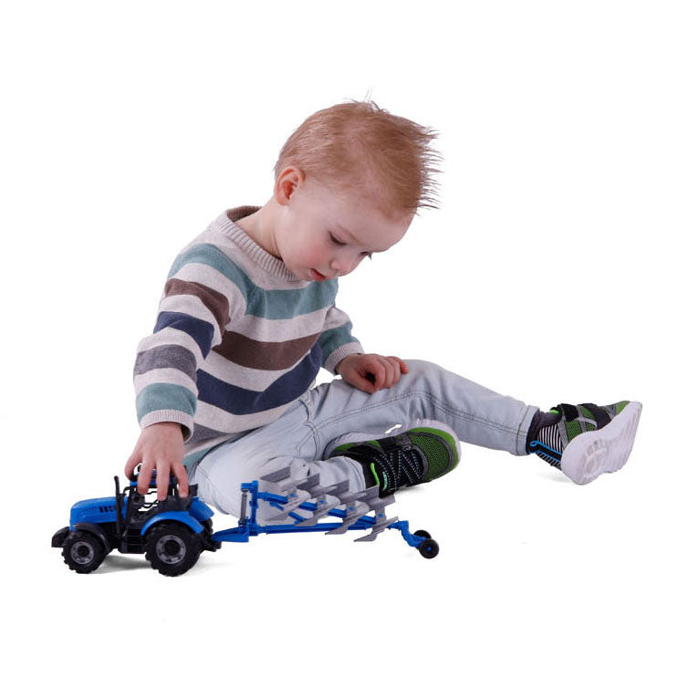 Cavallino tractor met ploeg blauw, schaal 1:32