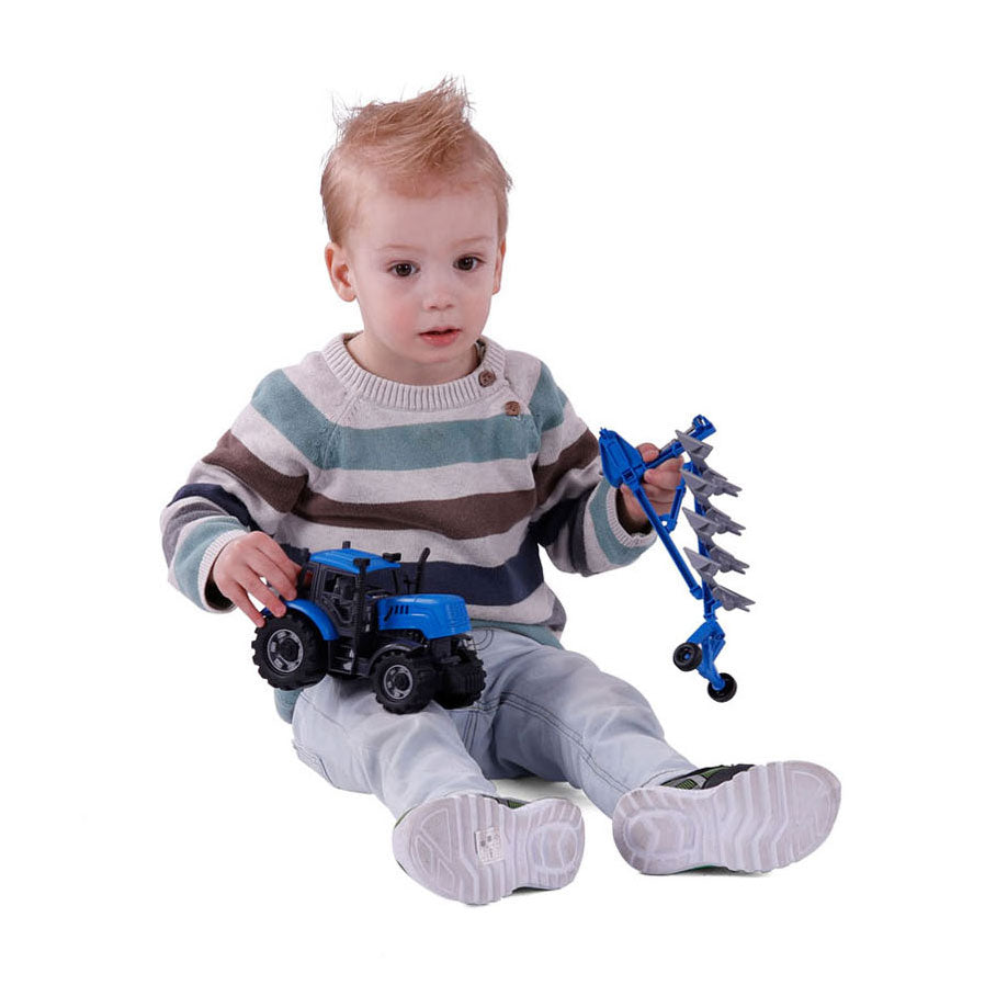 Cavallino tractor met ploeg blauw, schaal 1:32