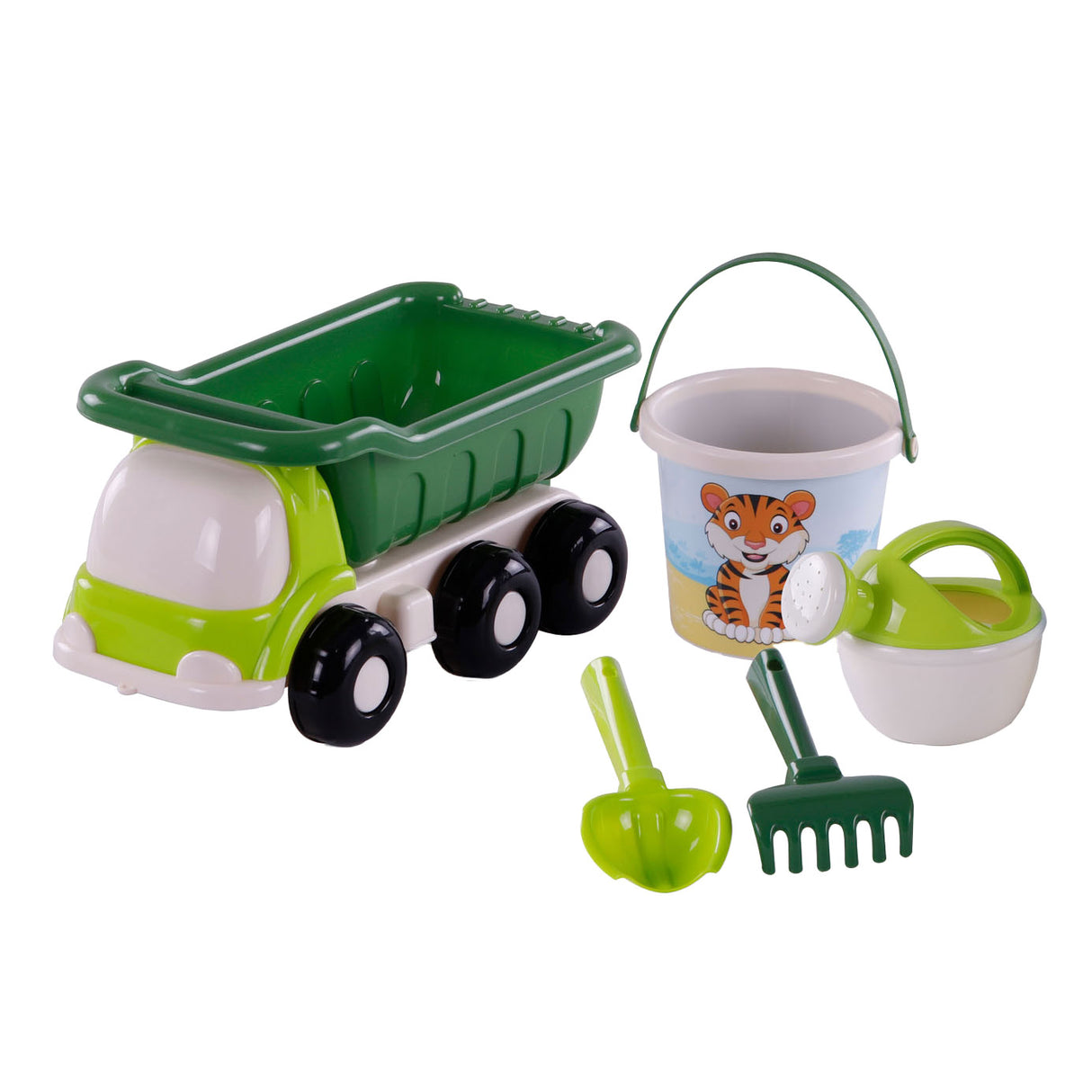 Cavallino strand kiepwagen met emmerset groen, 5dlg.