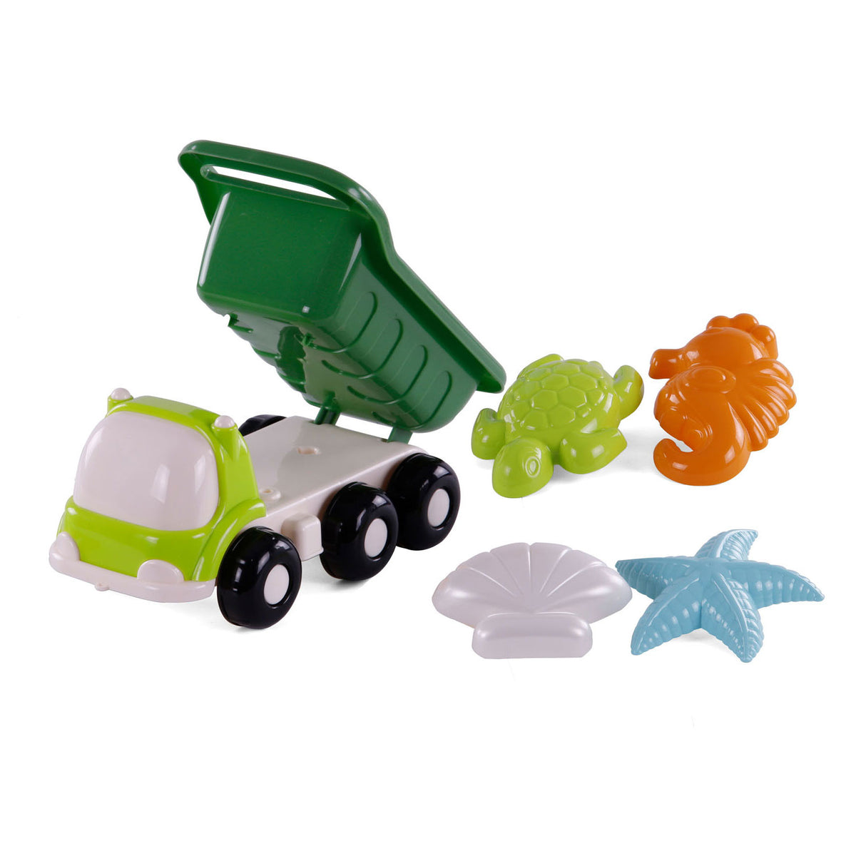 Cavallino strand kiepwagen met 4 zandvormen groen