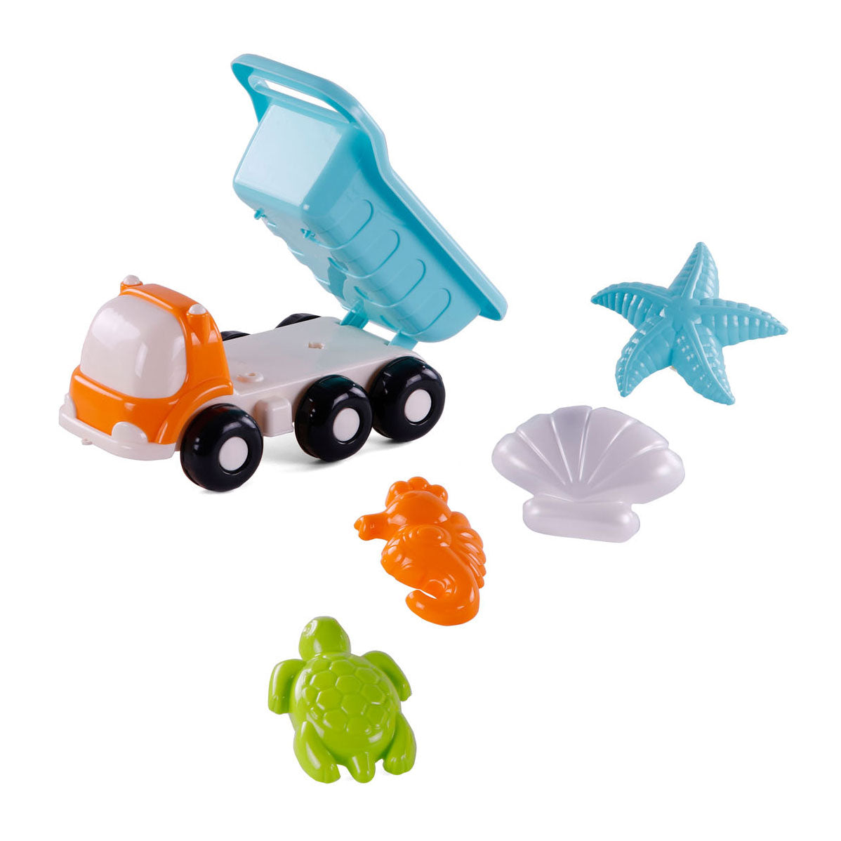 Cavallino strand kiepwagen met 4 zandvormen blauw