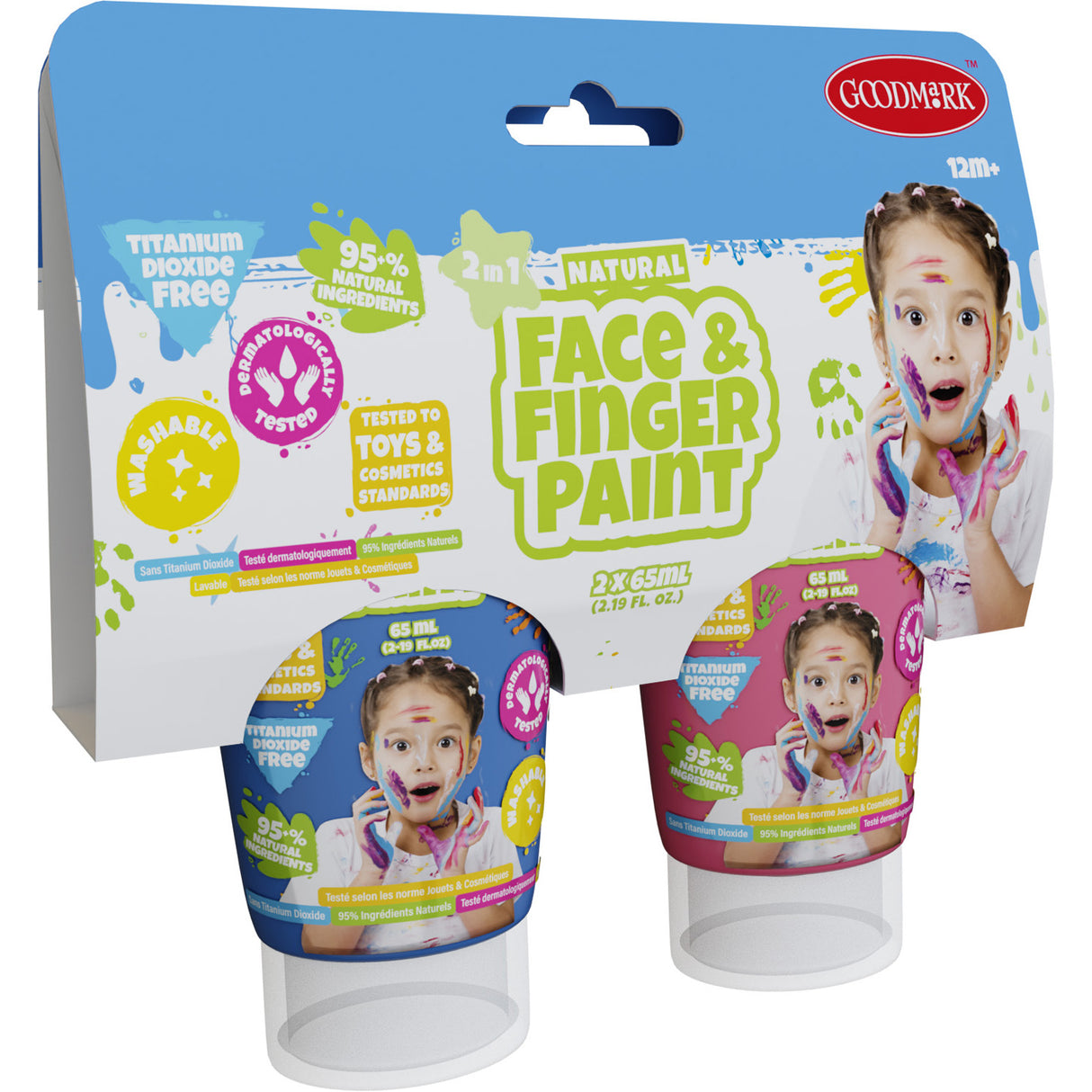 Boti natural face fingerpaint tube - blauw en roze, 2x65ml