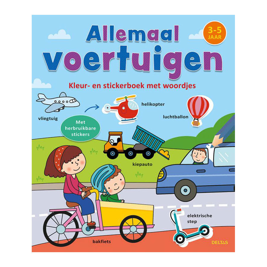 Deltas kleur- en stickerboek met woordjes allemaal voertuigen (3-5)
