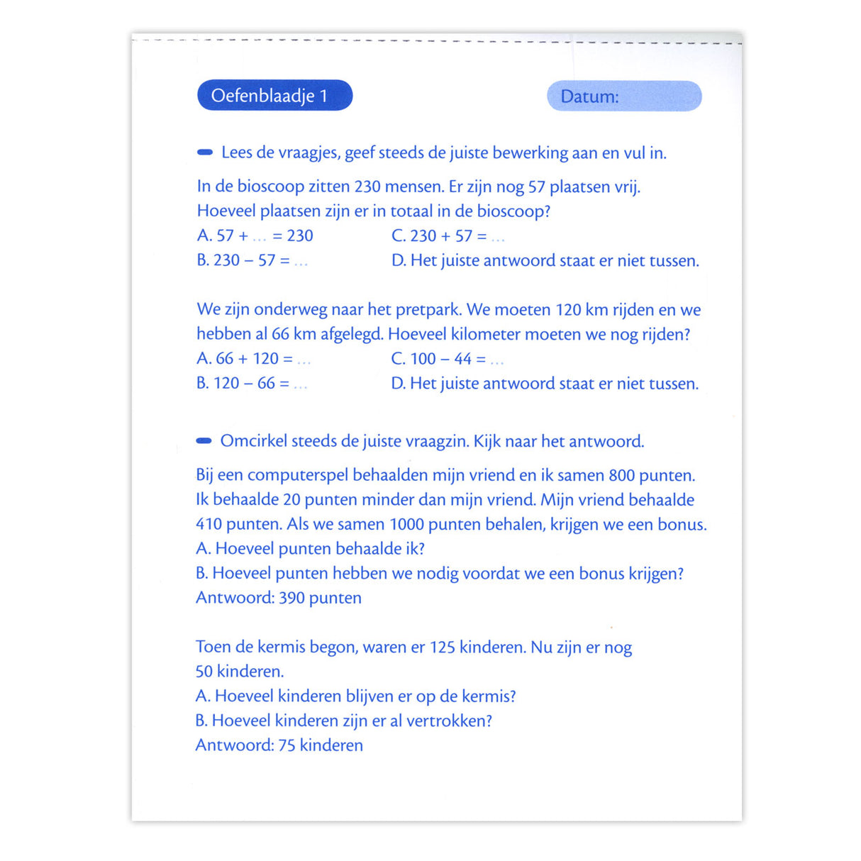 Oefenblaadjes Vraagstukken Rekenraadsels (8-9 J.)