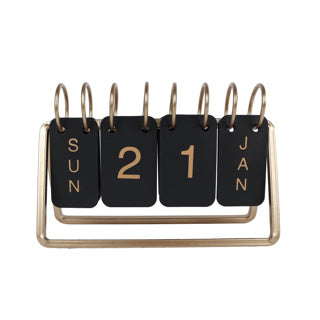 No brand bureaukalender zwart goud metaal 18x6x12,5 cm