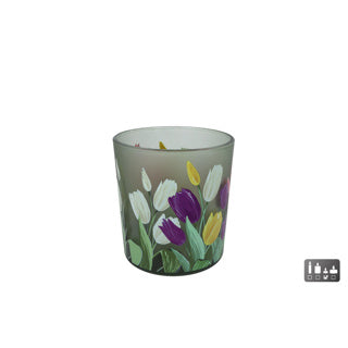 No brand theelichthouder tulp s multicolor glas 7,5x7,5x8cm