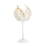 No brand theelichthouder op voet leaf lina crème goud metaal 10x10x21cm