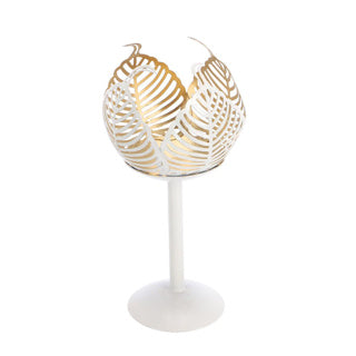 No brand theelichthouder op voet leaf lina crème goud metaal 10x10x21cm
