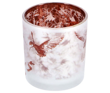 No brand theelichthouder hummingbird s wit bruin glas 7,5x7,5x8cm