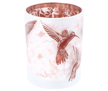 No brand theelichthouder hummingbird l wit bruin glas 10x10x12,5cm