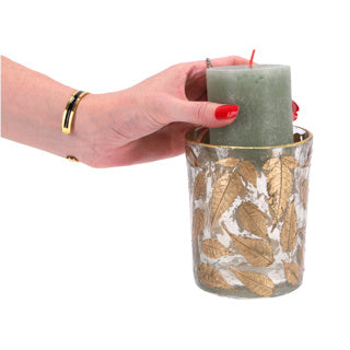 No brand theelichthouder leaf glass clear 10x10x13cm