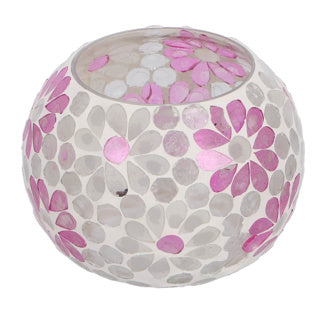 Windlicht holly l wit roze bol glas 10x14x14cm