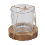 No brand theelichthouder maro helder naturel glas hout 7,5x7,5x7cm