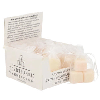 Amberblokje pure 4,5 cm organza zakje met 3 stuks