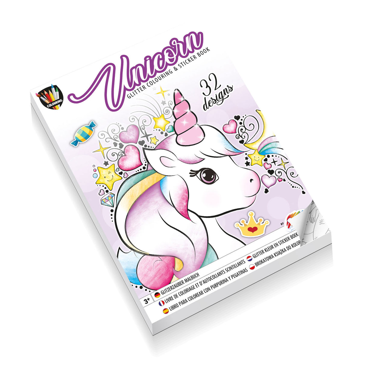 Creative craft group glitter kleur- en stickerboek - eenhoorn