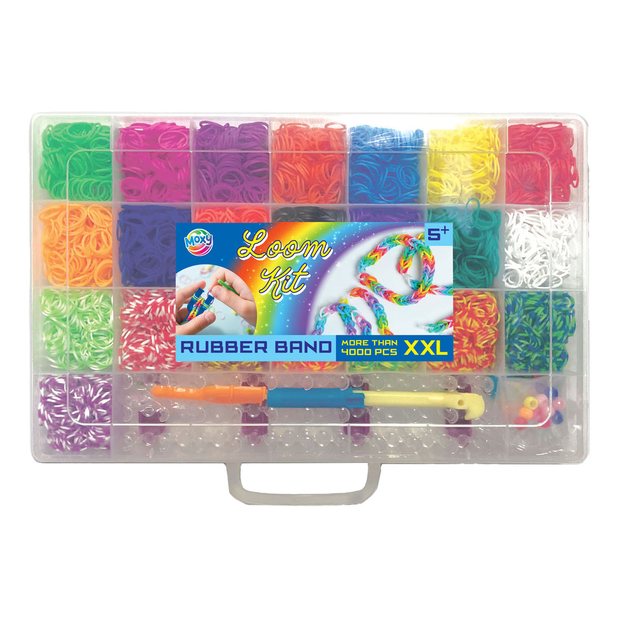 Creative craft group rubber band loom in opbergdoos, 4000st.