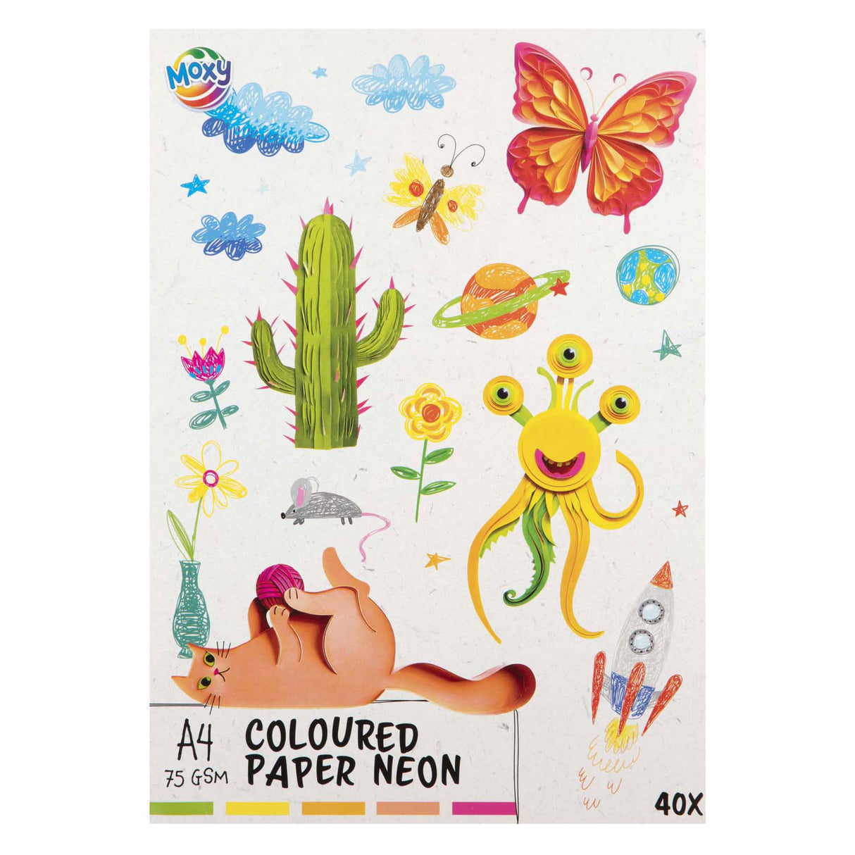 Creative craft group gekleurd papier fluor a4, 40 vellen 5 kleuren