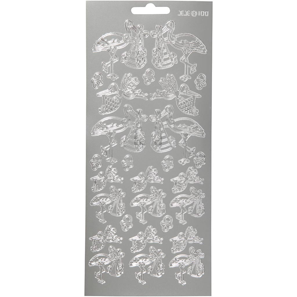 Creativ company stickers, ooievaar met baby, vel 10x23 cm, zilver, 1 vel