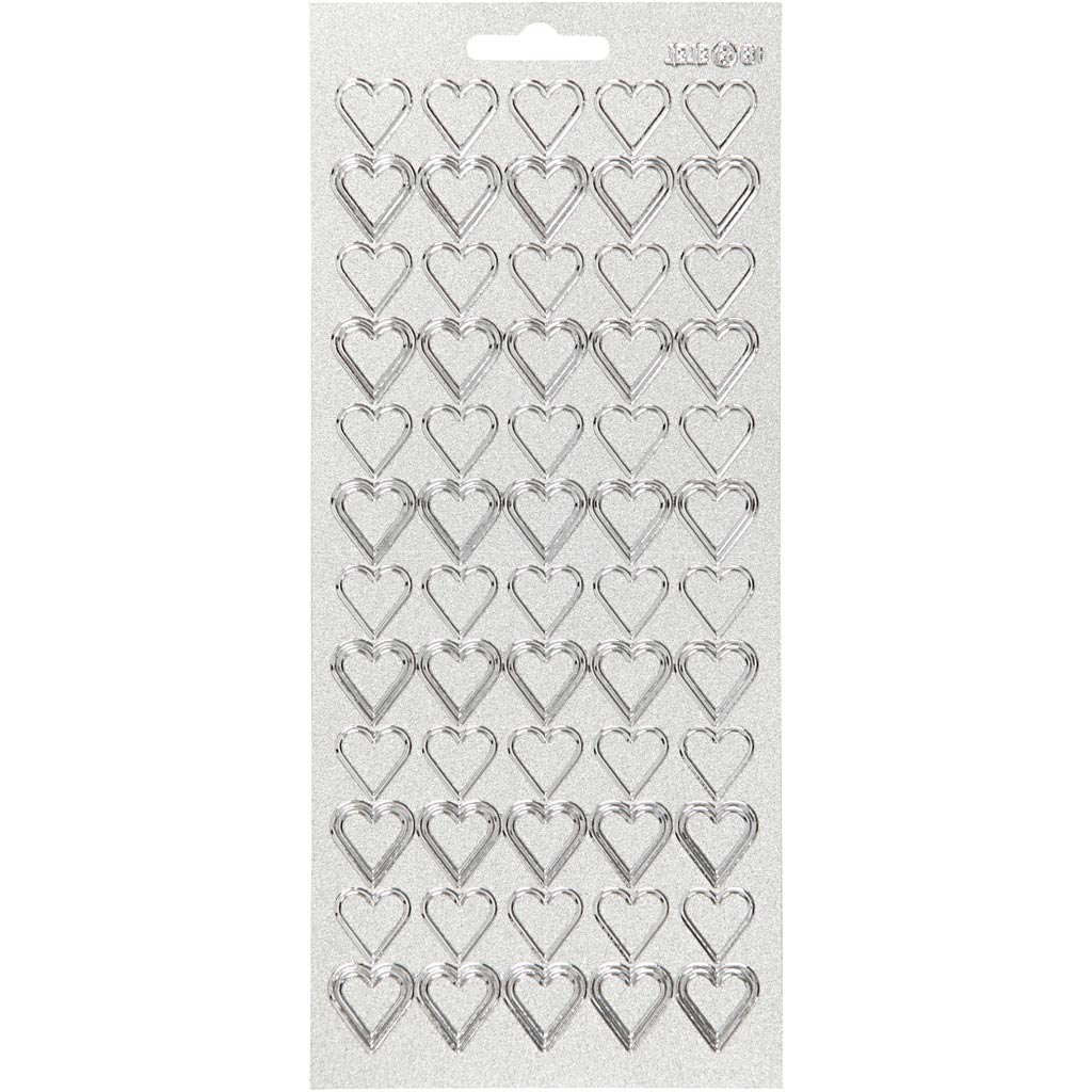 Creativ bedrijfsstickers, harten, vel 10x23 cm, zilver, 1 vel