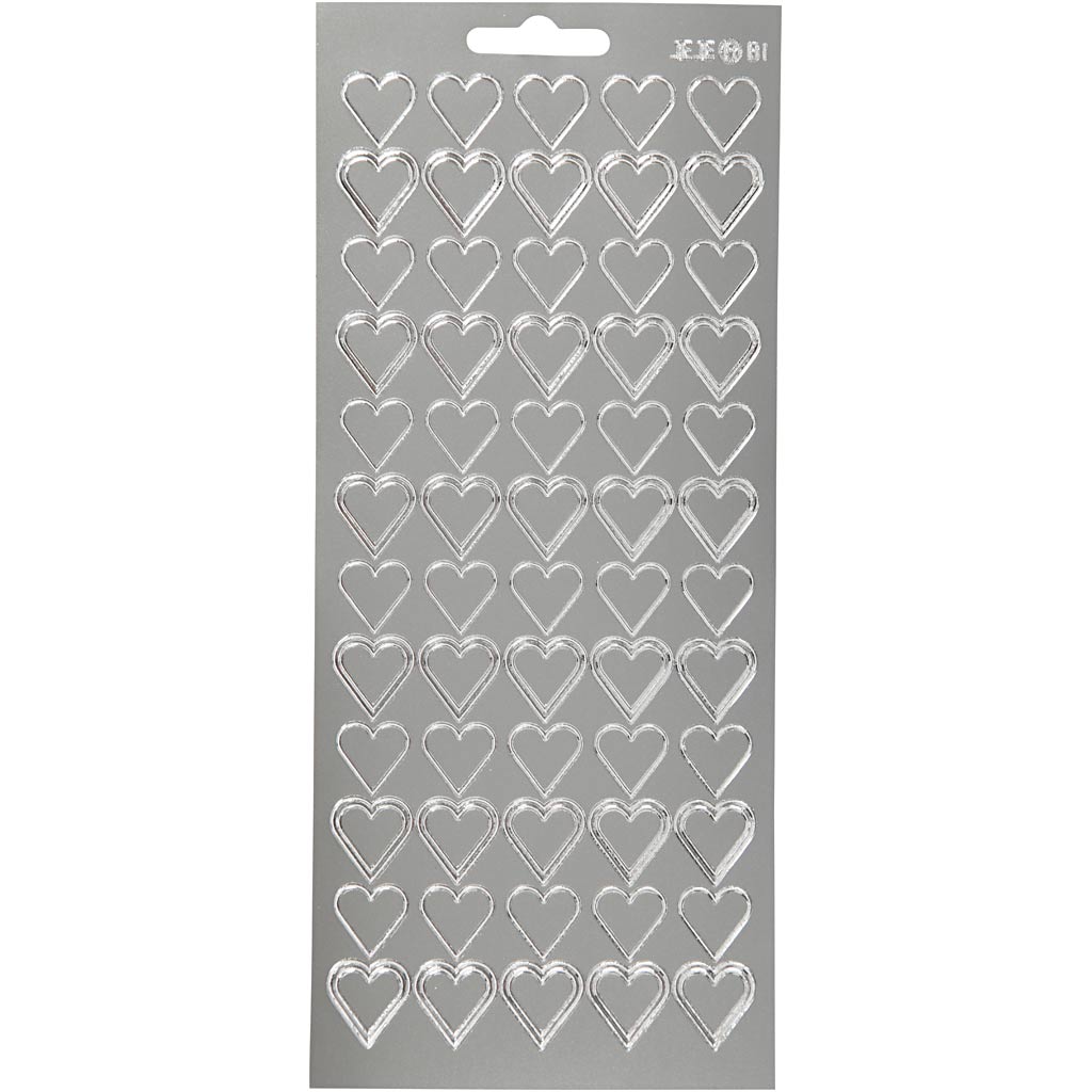 Creativ company stickers, harten, vel 10x23 cm, zilver, 1 vel