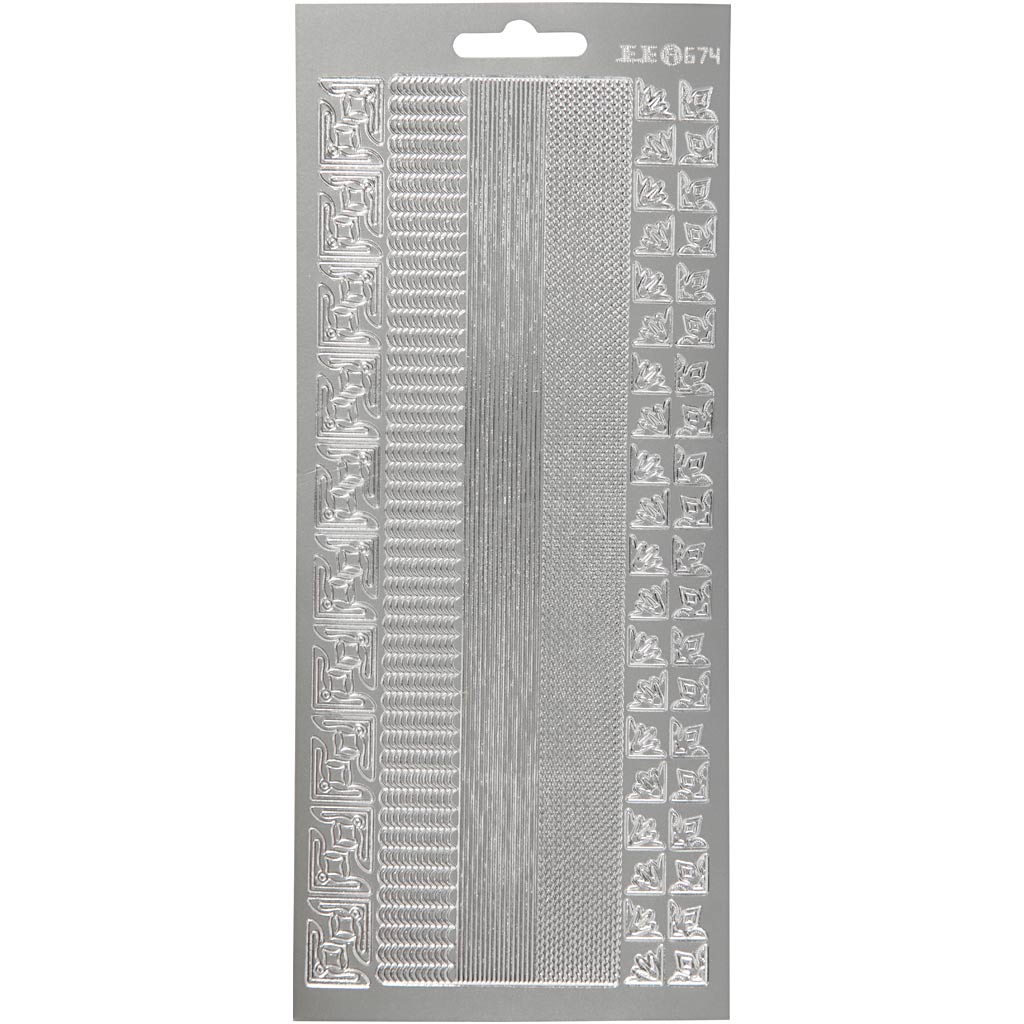 Creativ company stickers, randen, vel 10x23 cm, zilver, 1 vel