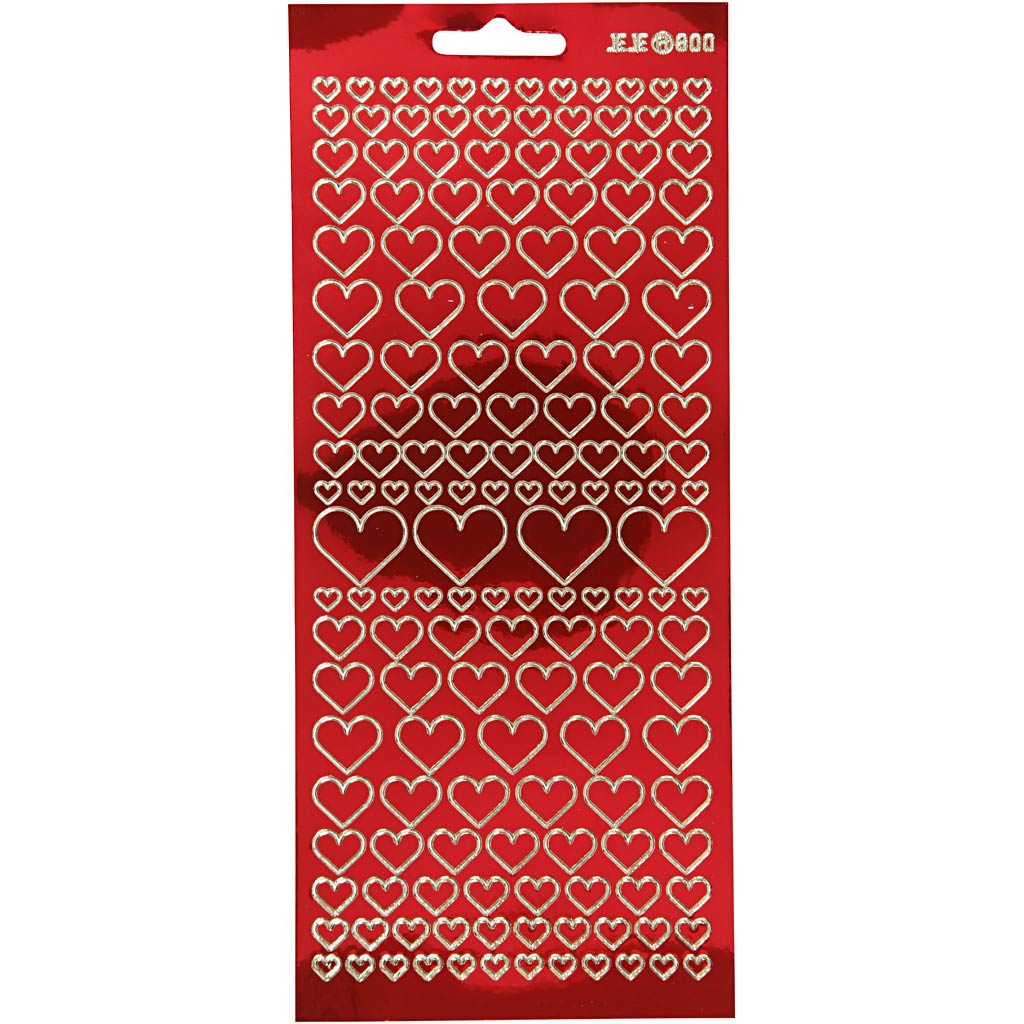 Creative bedrijfsstickers, harten, vel 10x23 cm, transparant rood, 1 vel