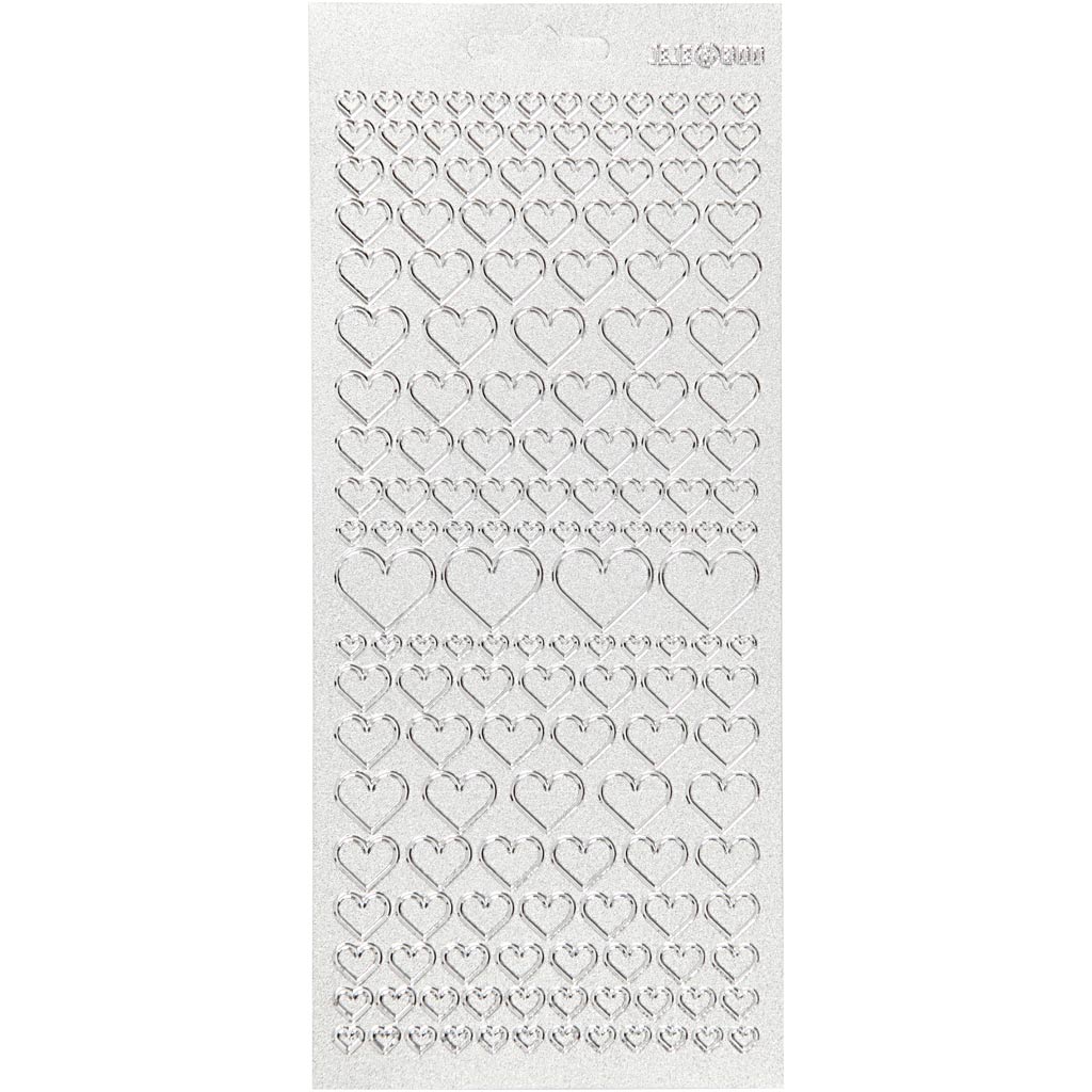Creativ bedrijfsstickers, harten, vel 10x23 cm, zilver, 1 vel
